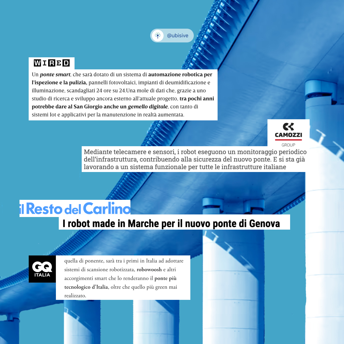 ubisive_srl's tweet photo. 📰 Ubisive &amp; Ponte Polcevera 🚧

Proud to see our work recognized by the media! Honored to contribute to the rebuilding of Ponte Polcevera Genova with innovative solutions.
#PontePolcevera #Innovation #Ubisive https://t.co/vT9Scp90oT