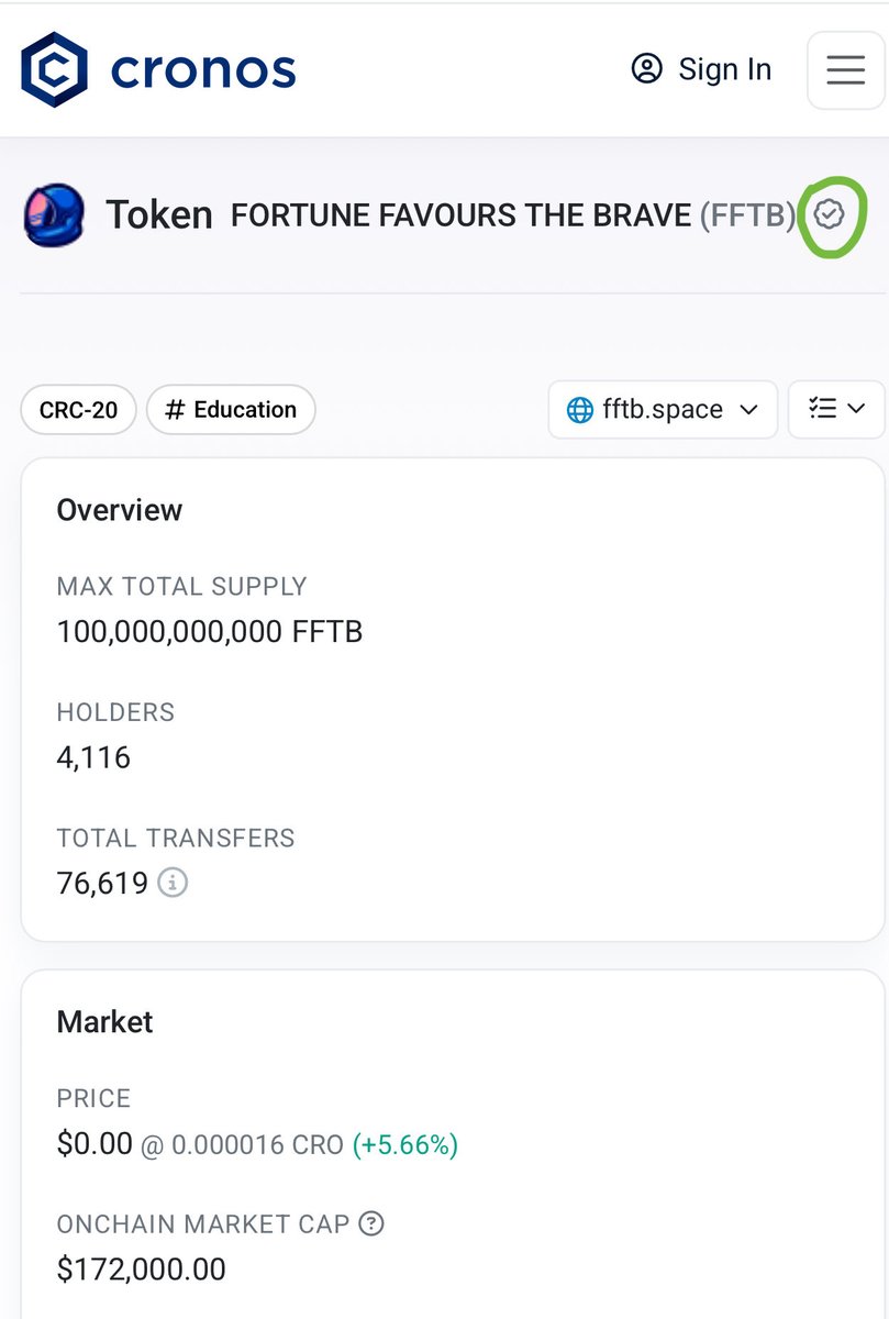 Big thank you <a href="/kentimsit/">ken timsit</a> &amp; <a href="/skygirl_0708/">Emily Sit | Cronos BD</a> for updating the Token Reputation Score of $FFTB on the <a href="/cronos_chain/">Cronos</a> 💙

#cronos #cro $cro #BornBrave #cryptocom #Cronoschain #FFTB #Amplify <a href="/Pampadalampa/">Pampa</a> <a href="/memesoncronos/">MemesOnCronos</a> #crofam #memesoncronos #bullish