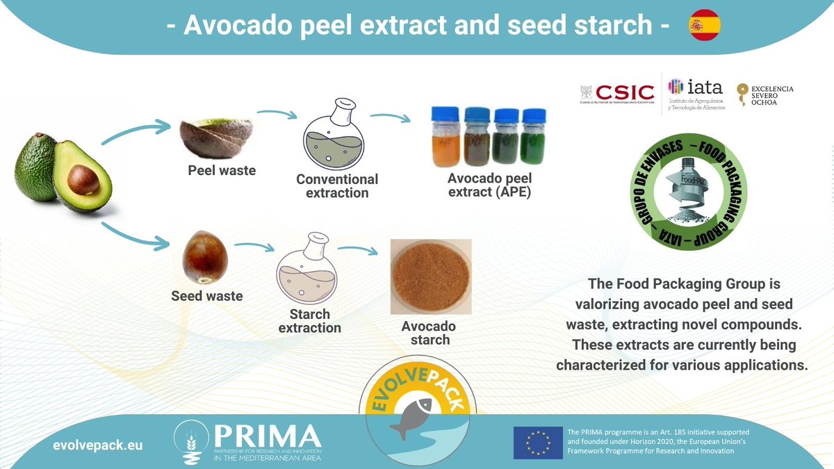 👋Hello Everyone!
Avocado waste to valuable resources! 🥑 The Food Packaging Group <a href="/IATA_CSIC/">IATA CSIC</a> is extracting promising compounds for sustainable packaging. Stay tunned for uptades regarding the applications of these compounds in materials development. <a href="/FoodPackGroup/">Packaging Group</a> <a href="/PrimaProgram/">PRIMA Program Mediterranean Partnership 🇪🇺</a>