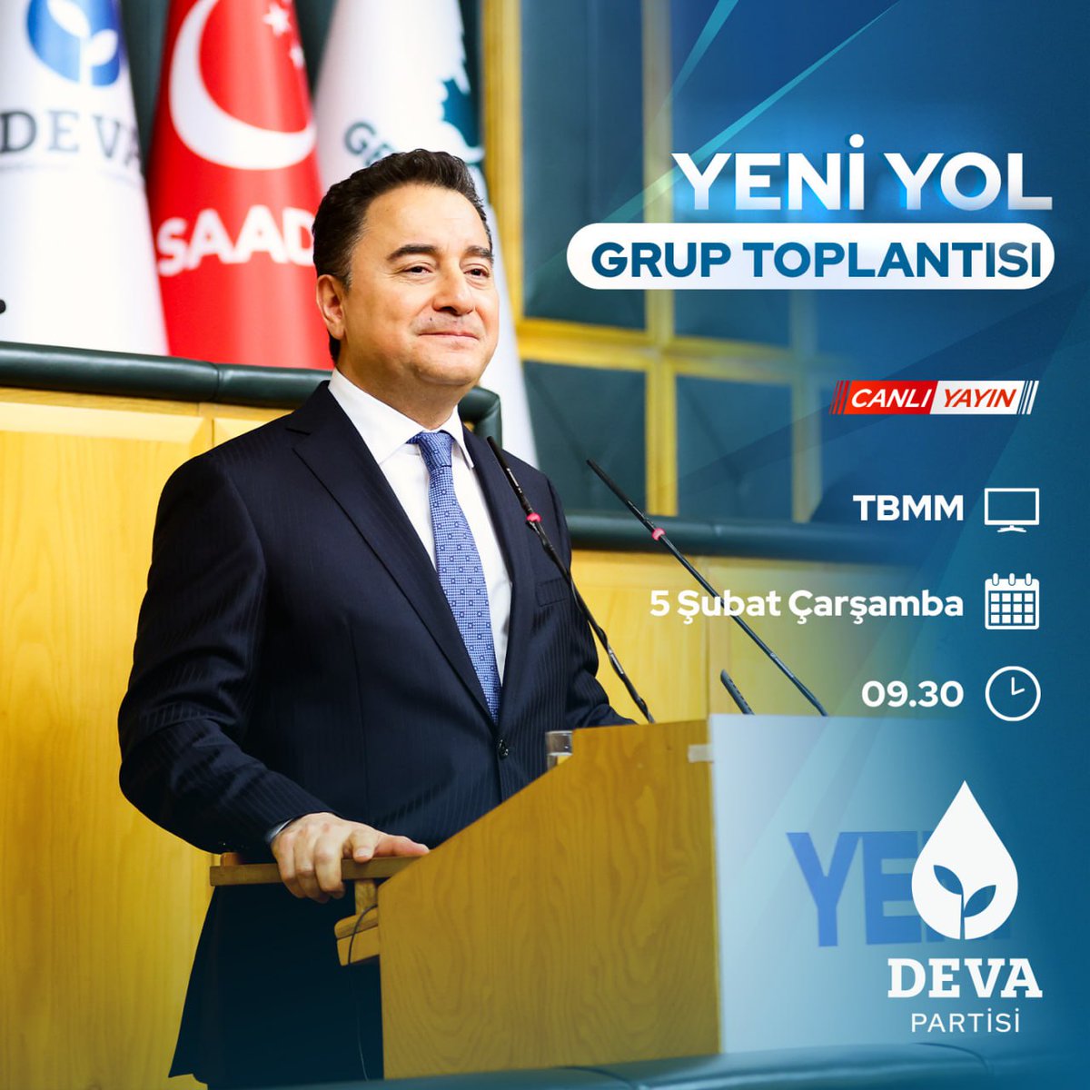Yarın saat 9.30’da Türkiye Büyük Millet Meclisi'nde Yeni Yol Grup Toplantımızı gerçekleştireceğiz.

Açıklamalarımı sosyal medya hesaplarımdan takip edebilirsiniz.