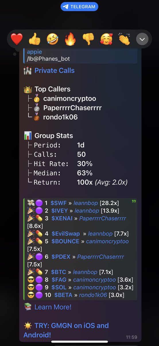 leaderboard of the last 24hrs in the telegram

im so proud of all of my members

everyone is cooking in there it’s like a crazy community rn 

only up from here ❤️