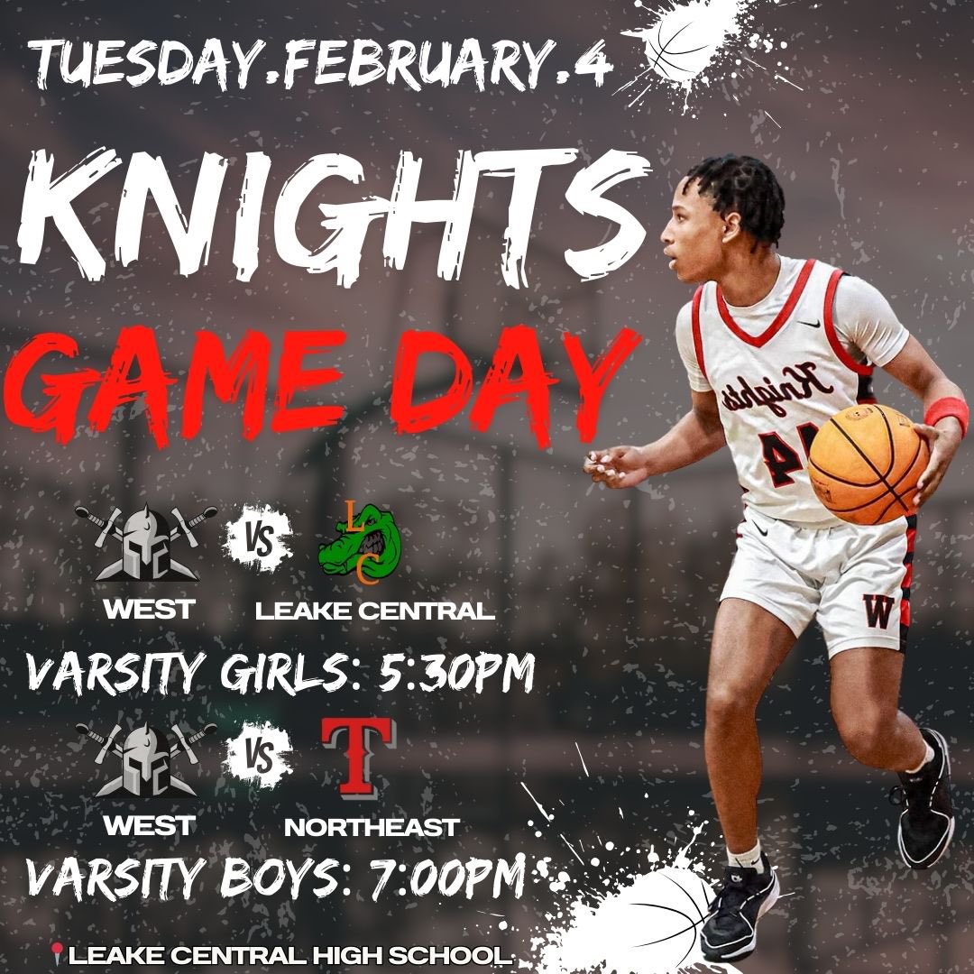 🚨TODAY🚨

🎟️TICKETS MUST BE PURCHASED THROUGH GO FAN ONLY.* gofan.co/event/3149907?…

🏀LADY KNIGHTS vs LEAKE CENTRAL

🏀KNIGHTS vs NORTHEAST

📍LEAKE CENTRAL HIGH SCHOOL
🕠Varsity Girls - 5:30PM
🕖Varsity Boys - 7:00PM

#uknighted