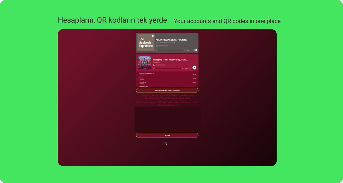 Your accounts and QR codes in one place

mertsahindemircioglu.com/iproket

#trending #iProket #LINKINBIO #Linktree #LinkTech #biologist #NFC #QRCode