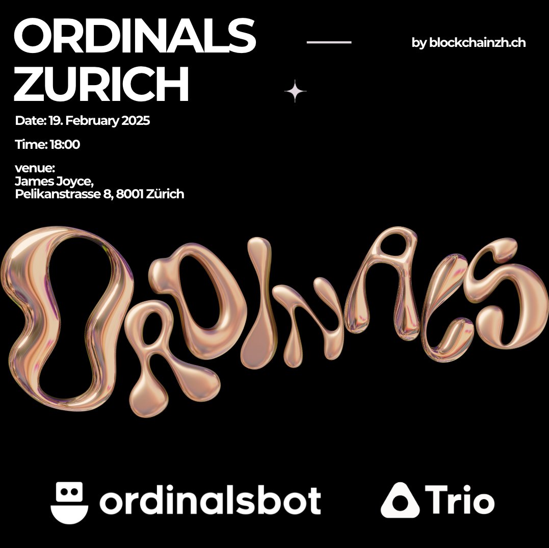 📢 Ordinals Zurich is here! 🚀

Join us on Feb 19, 2025, at James Joyce, Zurich, for an exclusive Bitcoin Ordinals event, sponsored by @OrdinalsBot

🎤 Speaker: <a href="/bruffstar/">Bruffstar</a>  
🚀 Limited seats – Register now! 
👉 Tickets: lnkd.in/egcrPjza