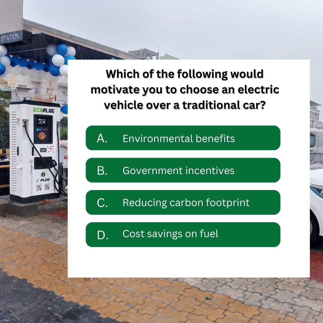InderMohan28985's tweet photo. What would motivate you to choose an electric vehicle over a traditional car? Let us know! ⚡️ #EcoplugEnergyIndiaLimited #ElectricVehicles #Sustainability #GoGreen #EV #Futurenow #Electricmobility #chargingstation #Ecoplug #EcoplugEnergyIndiaLimited #ChooseGreen #EVCharging https://t.co/0rwEP2B03L
