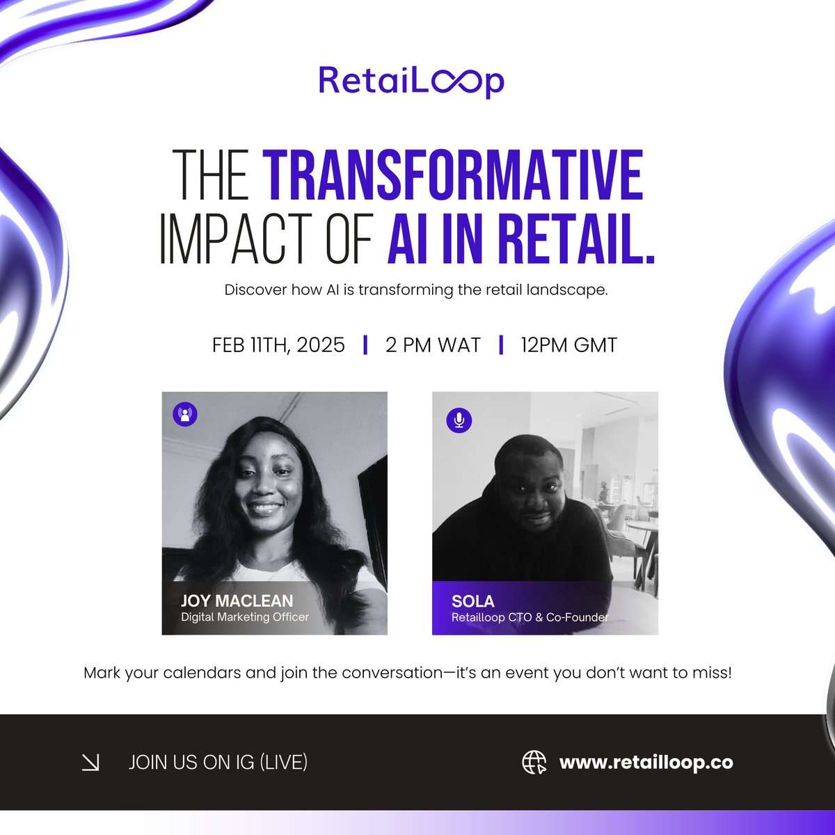 retail_loop's tweet photo. Get ready to uncover how AI is revolutionizing retail with insights from: 
Sola, Retailloop CTO &amp; Co-Founder

Date: [11/2/2025] 
Time: [2:00pm]

Mark your calendars and join the conversation—it’s an event you don’t want to miss!

#TheLoopEffect #AIPoweredRetail #RetailloopLive https://t.co/yWZFcy8xl4