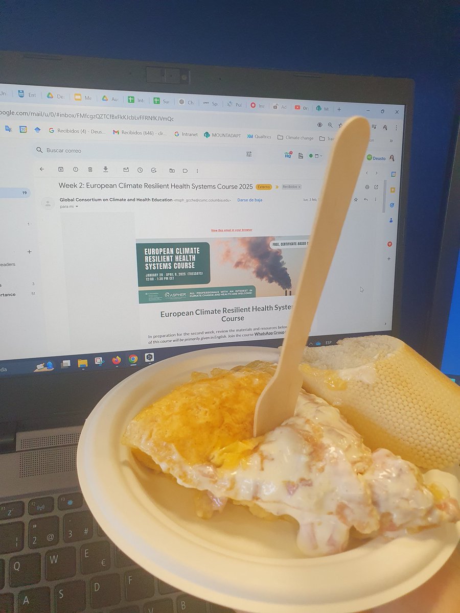 Claudia López Rodríguez 🇪🇸 (@lopez_science) on Twitter photo Attending the 2nd session of the European Climate Resilient Health Systems online course organised be <a href="/ASPHERoffice/">ASPHER</a> and <a href="/GCCHE_/">Global Consortium on Climate and Health Education</a>!! 🌡📚
Today focused on methods for assessing vulnerability and adaptation of health systems 🩺
Much needed tortilla snack to fuel attention! 🤓😋 Attending the 2nd session of the European Climate Resilient Health Systems online course organised be <a href="/ASPHERoffice/">ASPHER</a> and <a href="/GCCHE_/">Global Consortium on Climate and Health Education</a>!! 🌡📚
Today focused on methods for assessing vulnerability and adaptation of health systems 🩺
Much needed tortilla snack to fuel attention! 🤓😋