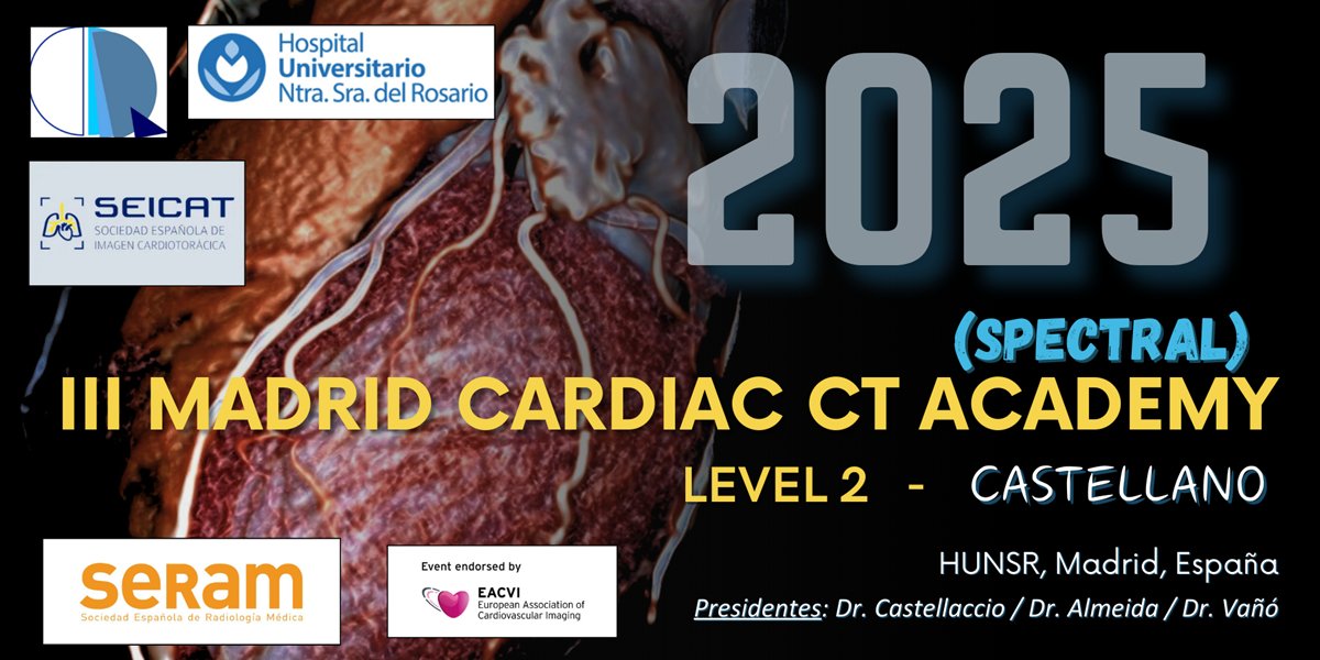 SEICAT (@seicat_rad) on Twitter photo III Madrid Cardiac CT Academy, con el aval de SEICAT, SERAM y EACVI.
📅 Descuento por inscripción precoz hasta el 25 de febrero.
🔹 Descuento especial para socios de SERAM y SEICAT.
📌 Curso intensivo hands-on (>150 casos).
cardiac.academy
<a href="/SERAM_RX/">SERAM - Sociedad Española de Radiología Médica</a> <a href="/residentesSERAM/">Residentes SERAM</a> III Madrid Cardiac CT Academy, con el aval de SEICAT, SERAM y EACVI.
📅 Descuento por inscripción precoz hasta el 25 de febrero.
🔹 Descuento especial para socios de SERAM y SEICAT.
📌 Curso intensivo hands-on (>150 casos).
cardiac.academy
<a href="/SERAM_RX/">SERAM - Sociedad Española de Radiología Médica</a> <a href="/residentesSERAM/">Residentes SERAM</a>