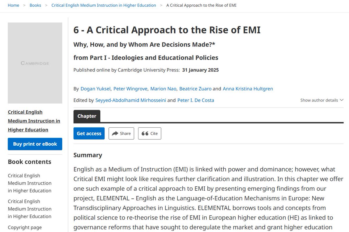 DoganYuksel20's tweet photo. Our latest output from @elemental_ukri  project: 'A Critical Approach to the Rise EMI' published in the book Critical English Medium Instruction in Higher Education edited by @MirhosseiniSA &amp; @PeteridecostaG. https://t.co/Wjx0iv6Fwe @akhultgren @PeterWingrove @Marion_Nao @BZuaro https://t.co/Al8HiPICkW