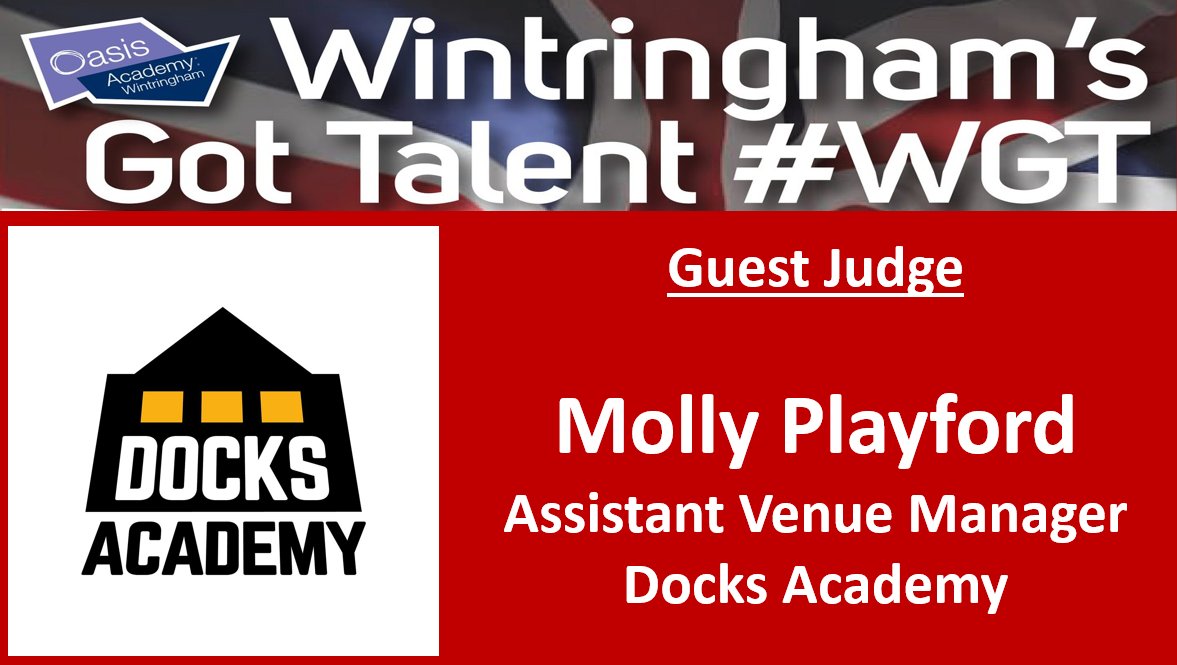 Oasis Wintringham (@oawintringham) on Twitter photo Guest Judge Announcement! We are delighted to announce <a href="/DocksAcademy/">Docks Academy</a> will be joining us at #WGT! Molly Playford, Assistant Venue Manager will join our judging panel this year to crown our winner! <a href="/Moffit131/">Molly Playford</a> @rachel_rev Guest Judge Announcement! We are delighted to announce <a href="/DocksAcademy/">Docks Academy</a> will be joining us at #WGT! Molly Playford, Assistant Venue Manager will join our judging panel this year to crown our winner! <a href="/Moffit131/">Molly Playford</a> @rachel_rev