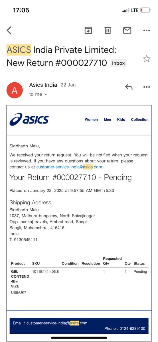 siddharthmalu05's tweet photo. @ASICS_India @ASICS_India this is really frustrating. Nobody is answering the customer care number and no nobody from your team has contacted. The return is still pending. https://t.co/ryFBhta6lc