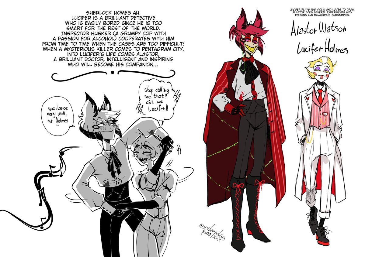 itsspiderpotion's tweet photo. I never thought about an AU!! But I liked the idea of dressing them up like this!!
A Sherlock Holmes AU ehehehe!!!
#alastor #lucifer #hazbinhotel #radioapple #appleradio #sherlockholmes https://t.co/4i91G0z2pc