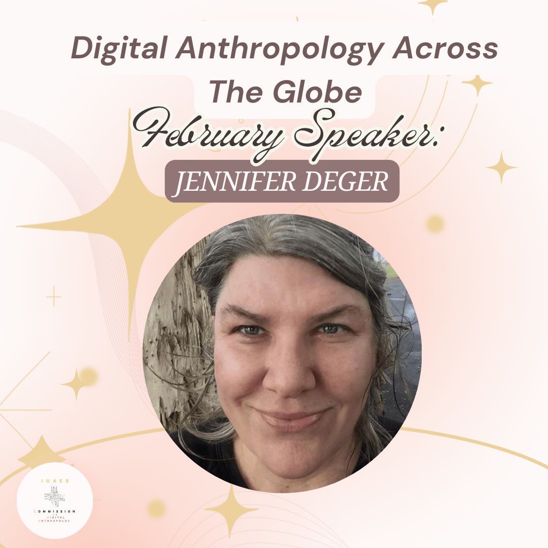 ✨ Excited for our next "Digital Anthropology Across the Globe" lecture! Meet February speaker Jennifer Deger, Director of the Centre for Creative Futures &amp; Professor of Digital Humanities at Charles Darwin Uni. 

Join us Feb 10th at 19:30 (ACST)! 🎥

#IUAESCoDA #JenniferDeger