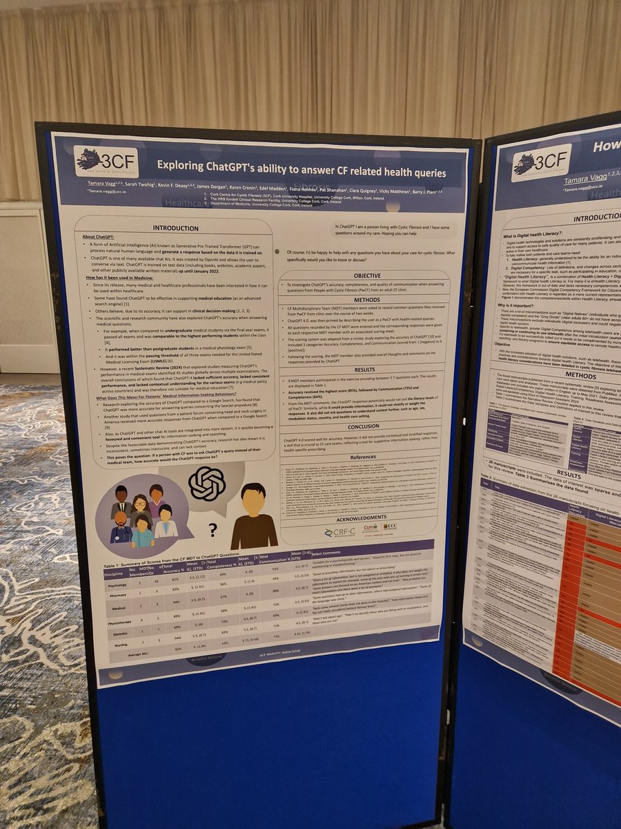 3CF_ie's tweet photo. Well done to our pharmacist Sarah, physio Fiona, and research fellow Tamara on their poster presentations last week at #INCFC2025 #CF #CysticFibrosis 👏 https://t.co/H3iML0ixbL