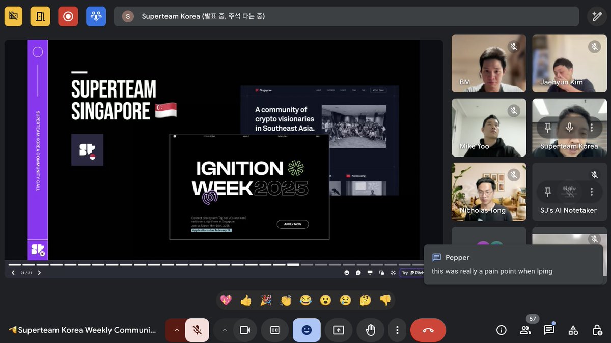 SuperteamKorea's tweet photo. Thanks for joining our weekly community call! See you at the bootcamps starting tomorrow! 🚀

🎉Amazing to have our special guest from @solana  ecosystem @HawkFi_ @SuperteamSG @orca_so https://t.co/pKEbR0gHSU