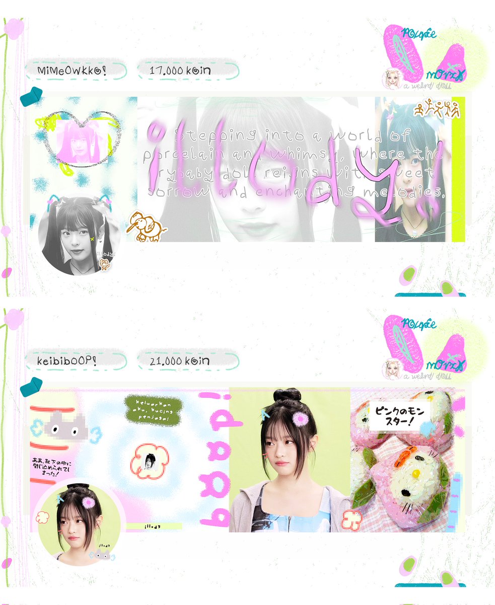 poupeemorxx's tweet image. ㅤ 

beberapa interaksi dan repost akan sangat - sangat berarti! ;; — ♡ halo, semuanya! aku ingin memperkenalkan dua bayi baru-ku 💭 sekaligus ingin mencari kelinci dari bayi-ku yang manis ini. { please, check on me! alt. }

tags : layout #zonauang 

ㅤ