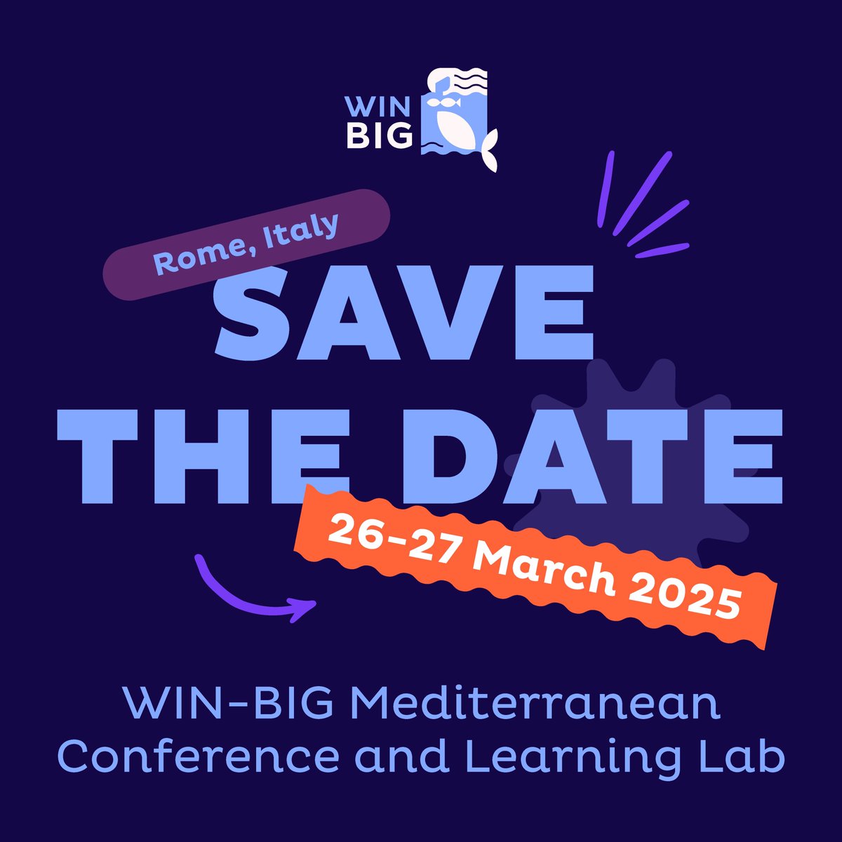 ⏰Mark your calendar! WIN-BIG’s first Sea Basin Event is coming to Rome🇮🇹 on March 26-27!
This unique event offers networking, career-building opportunities &amp; tailored learning labs for #women in the #Mediterranean #BlueEconomy🌊

Registrations will open soon - stay tuned!👀