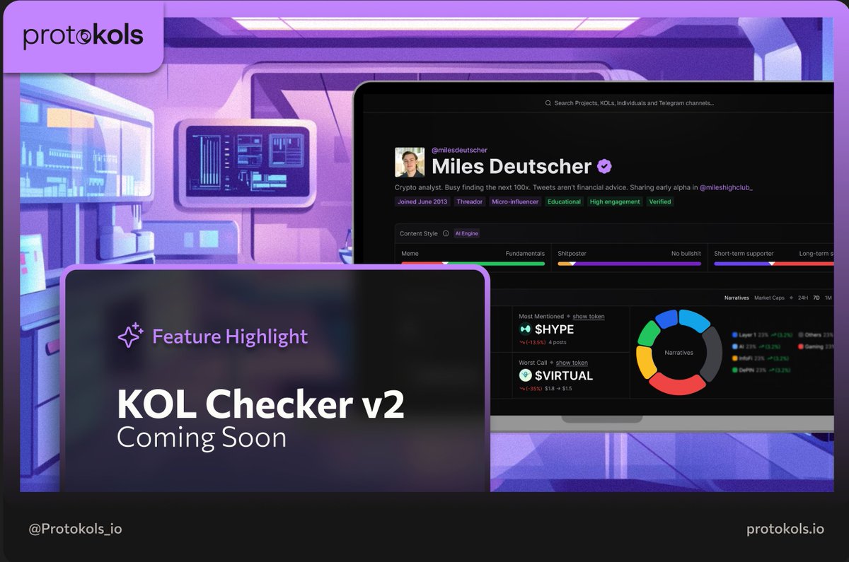 🎱 Soon in ProtoKOLs: KOL Checker V2 is Coming!

Tired of following KOLs whose calls lead to losses? Stop guessing - Turn data into decisions.

KOL Checker V2 is here—smarter data, deeper insights, and real influence tracking to help you avoid costly mistakes and make better