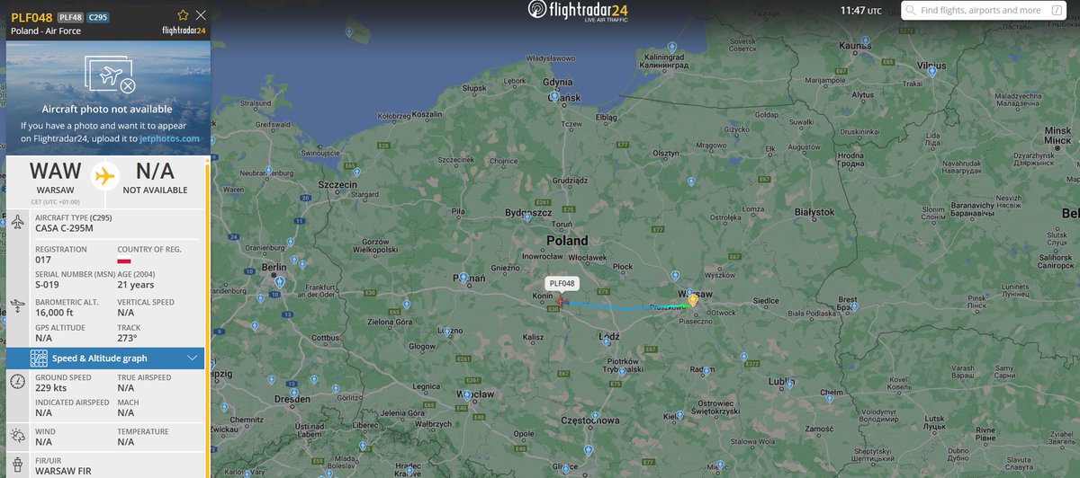 PolishMilRadar's tweet photo. ⌚️04.02 12:48LT
🇵🇱Siły Powietrzne #PLF
✈️CASA C-295M 017
#PLF048 na wysokości przelotowej FL160
🛫Lotnisko Warszawa #EPWA
🛬Lotnisko docelowe nieznane.
🔗https://t.co/WtV5F9DeQt https://t.co/bQfKyoO0Ee