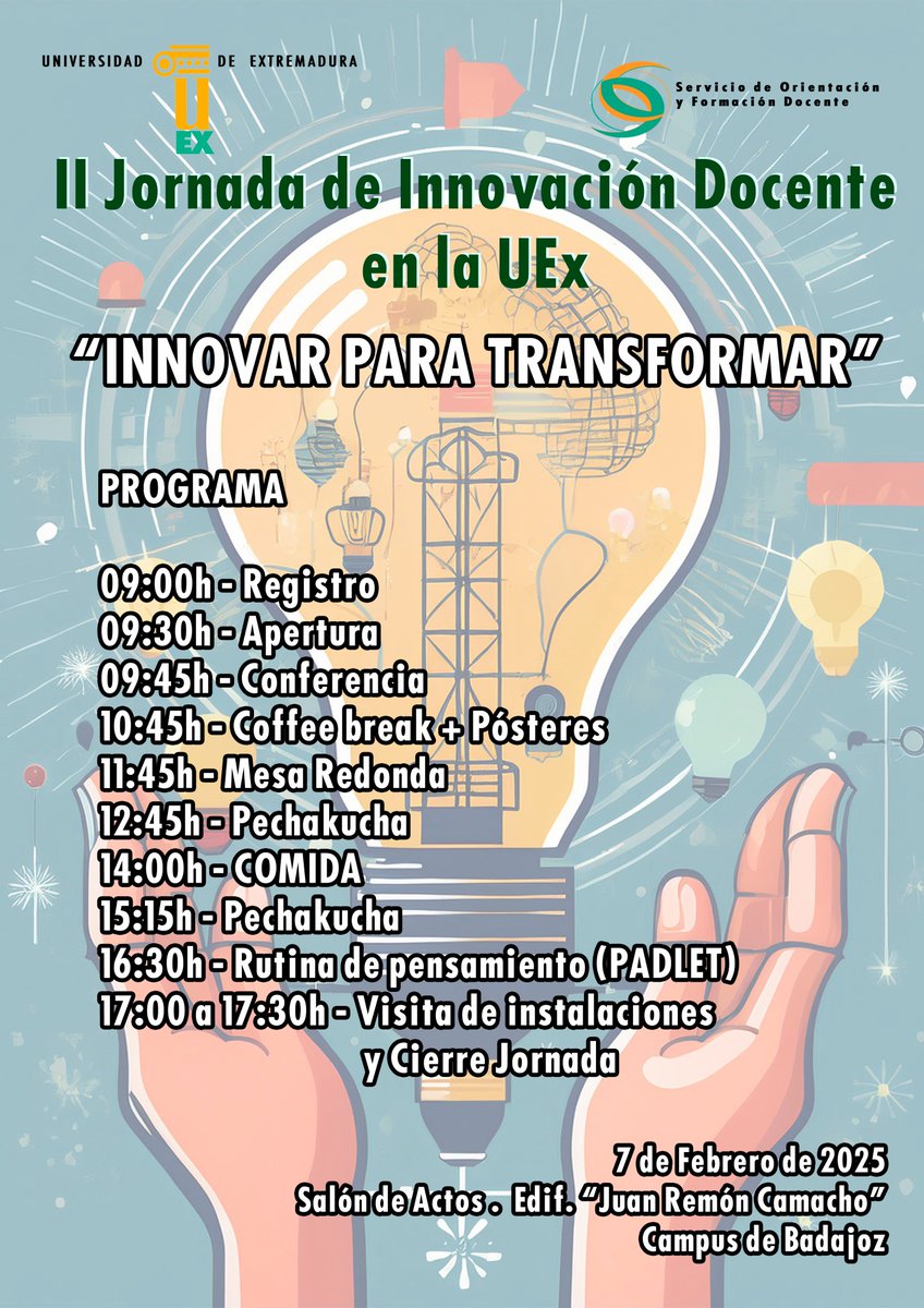 sofdplan's tweet photo. Para el  próximo viernes día 7 de febrero estamos organizando la II Jornadas de innovación Docente en la UEx.
Promete ser interesante !! https://t.co/iLheGWXg47