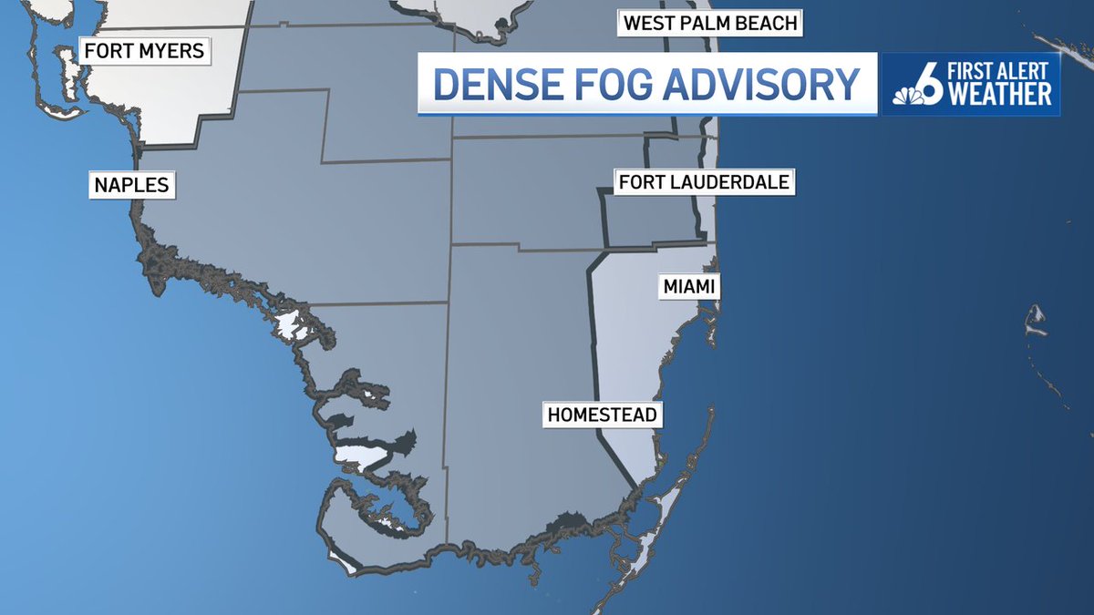 Dense fog advisory continues for inland Broward and Miami-Dade although the advisory now goes as far east as I-95 in Broward. Take it slow out there and remember to never use those high beams. <a href="/nbc6/">NBC 6 South Florida</a>

nbc6.com/weather