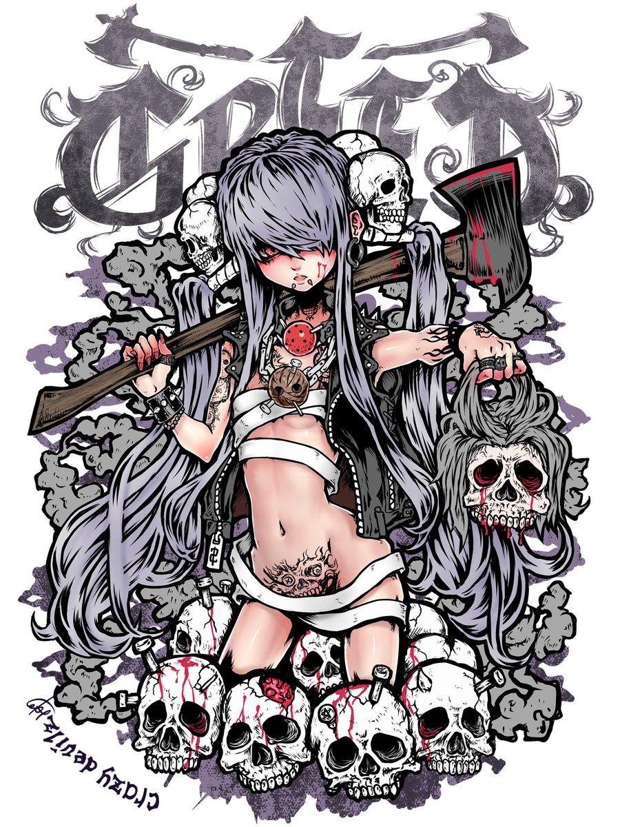 「欲望と狂気が交錯するダークアートTシャツ。圧倒的な存在感でストリートの視線を独り」|neroのイラスト