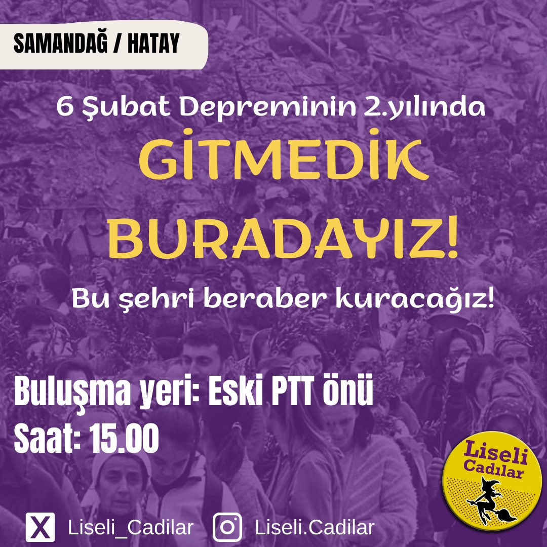 📍Samandağ

6 Şubat depreminin 2. yılında “Gitmedik, Buradayız!” diyerek hesap sormak için Eski PTT önünde toplanıyoruz.

Bu şehri beraber kuracağız!
#6Şubat #UnutmakYokAffetmekYok