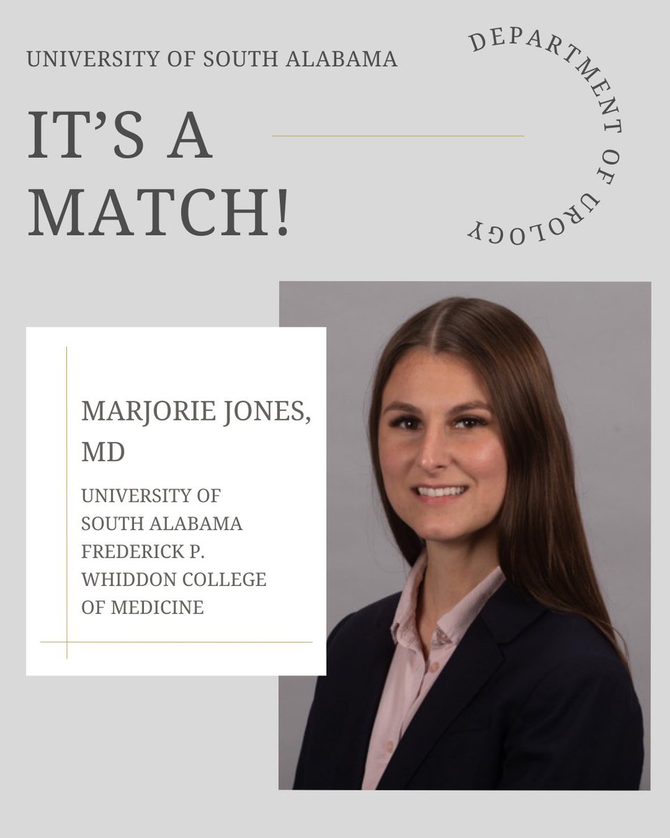 USA Health Urology (@jag_uro) on Twitter photo It’s a match! Beyond excited to welcome Dr. Marjorie Jones to the JagUro family. We love that she’ll bring her signature kindness and artistic nature to our program! <a href="/usacollegeofmed/">Whiddon College of Medicine</a> <a href="/SES_AUA/">Southeastern Section</a> <a href="/AmerUrological/">Amer. Urol. Assn.</a> <a href="/UroAcademic/">Society of Academic Urologists</a> #uromatch2025 It’s a match! Beyond excited to welcome Dr. Marjorie Jones to the JagUro family. We love that she’ll bring her signature kindness and artistic nature to our program! <a href="/usacollegeofmed/">Whiddon College of Medicine</a> <a href="/SES_AUA/">Southeastern Section</a> <a href="/AmerUrological/">Amer. Urol. Assn.</a> <a href="/UroAcademic/">Society of Academic Urologists</a> #uromatch2025