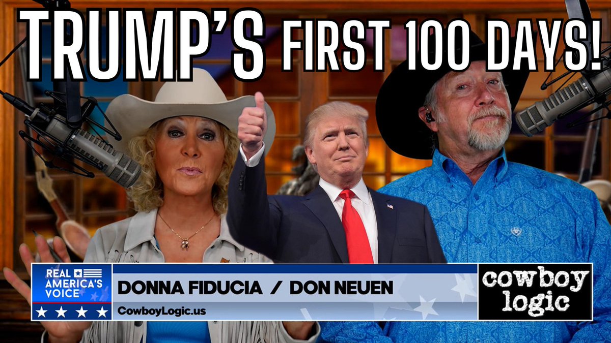 JovanHPulitzer's tweet photo. 7 AM CST - SPECIAL GUESTS: Trumps First 100 Days! w/ Special Guests Donna Fiducia and Don Neuen of Cowboy Logic! #TrumpsFirst100Days https://t.co/CdSVrZuHjG https://t.co/6szTF1GQaw