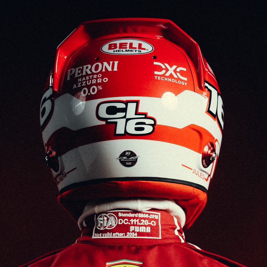 the back of charles leclerc’s 2025 f1 helmet