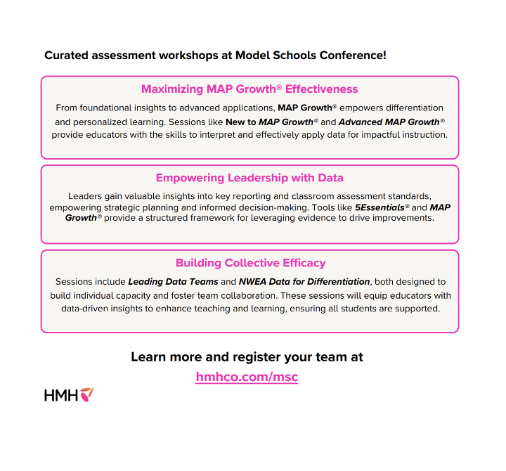 Elevate your leadership and instructional strategies with sessions designed to optimize assessment practices. From leveraging MAP Growth Scores to enhancing differentiation with NWEA data, these workshops provide actionable insights tailored to meet your needs.
<a href="/NWEA/">NWEA</a> <a href="/HMHCo/">HMH Education</a>