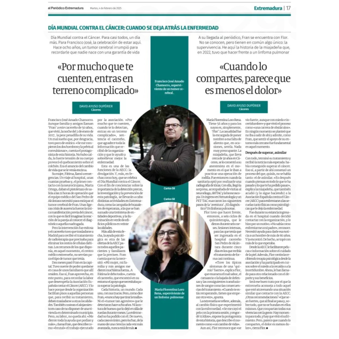 🟢En el Día Mundial Contra el Cáncer, las dos cabeceras regionales hablaron sobre esta enfermedad, con los testimonios de pacientes y con los datos de nuestra Asociación

🗞 <a href="/hoyextremadura/">Diario HOY</a>: tinyurl.com/4fhoycancer

🗞<a href="/EPExtremadura/">El Periódico Extremadura</a>: tinyurl.com/4fcancerperiod…

#TodosContraElCáncer