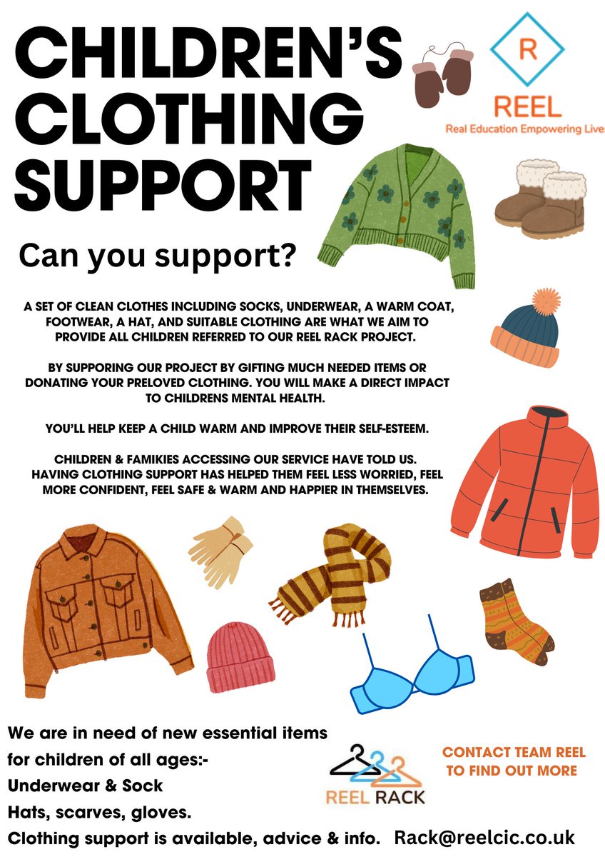 REELCIC's tweet image. Can you donate boys jog pants age 3-4 years?* Not having appropriate clothing contributes to the mental health outcomes for children. It’s #ChildrensMentalHealthWeek with @Place2Be Join us to make a difference to children’s mental health #CMHW2025
#Oldhamhour *Other sizes needed.