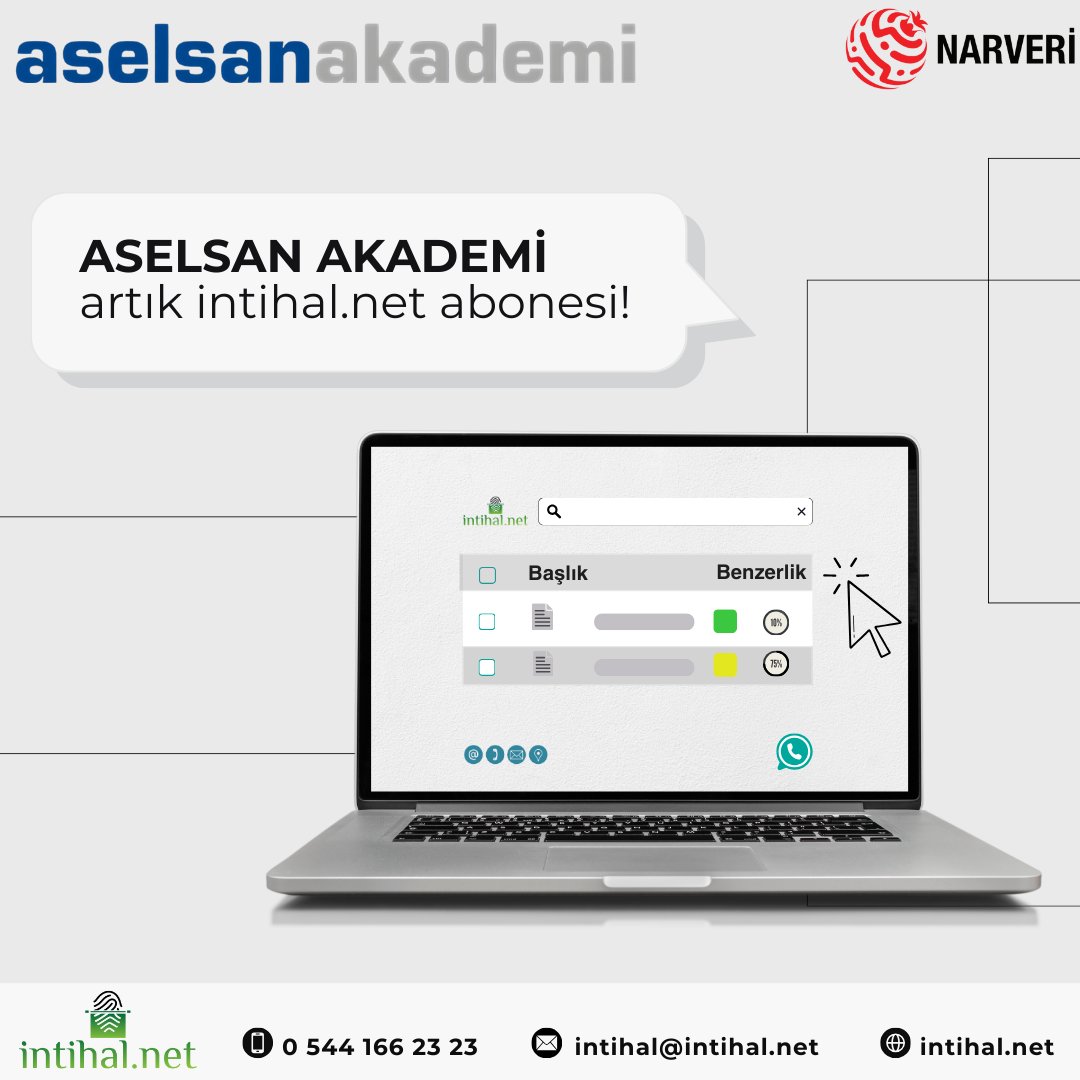 ASELSAN Akademi intihal.net aboneliği gerçekleştirmiştir!✨

Sizde benzerlik tespit yazılımı olan intihal.net'e abone olun, dokümanlarınızın benzerliğini kolaylıkla test edin.🌟

#intihalnet