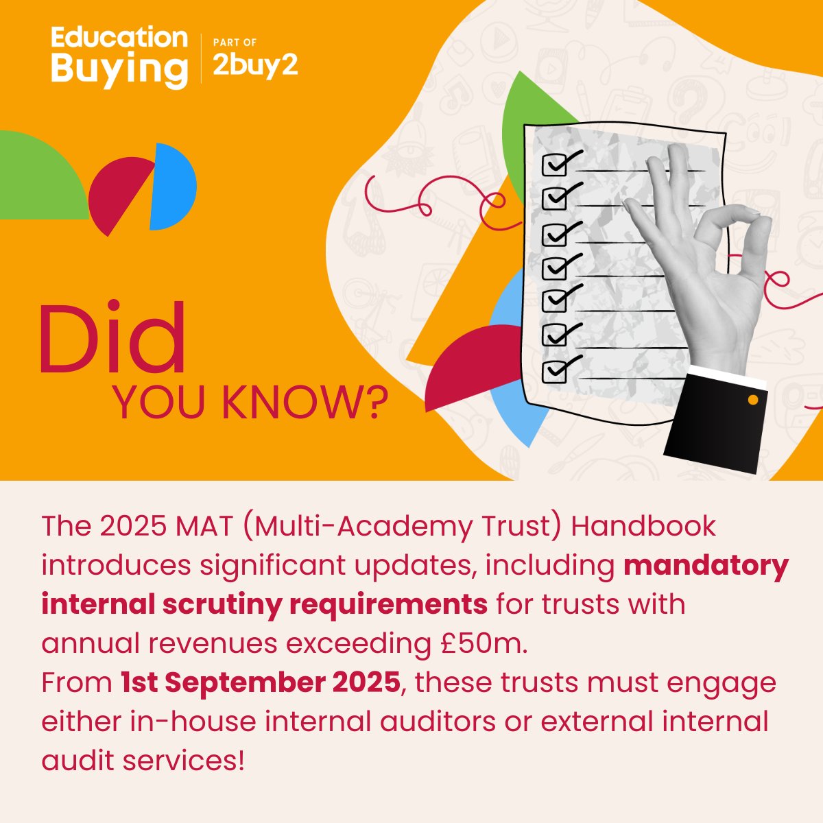🕰️ The clock is ticking to meet the updated requirements of the MAT Handbook 2025!

The 2025 MAT (Multi-Academy Trust) Handbook is set to introduce key updates that all trusts must address to remain compliant with government regulations.

Among the most notable changes are the