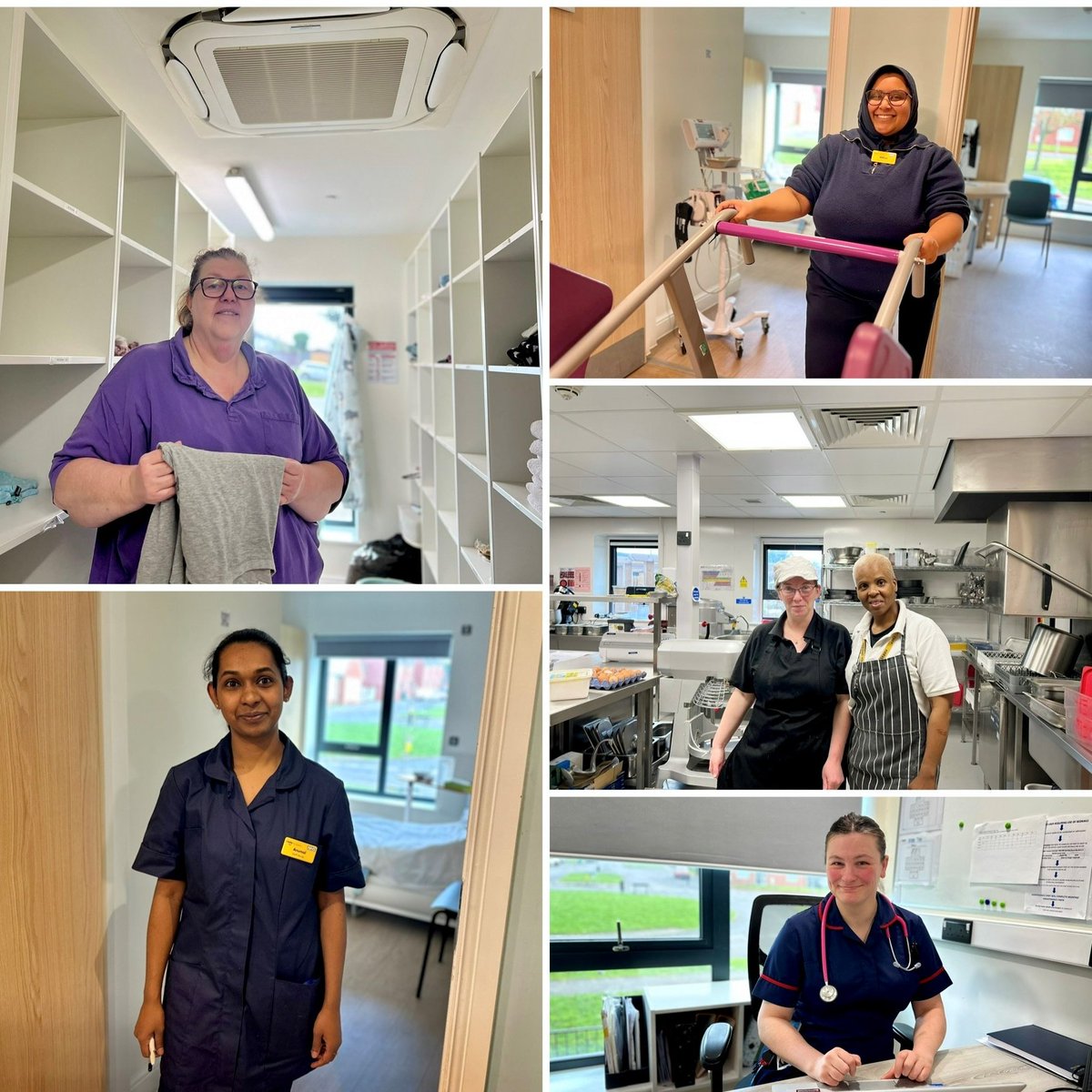 SWBHnhs's tweet photo. Say hello to Sadie, Laundry Assistant, Ward Sister Anumol, Physio Alifiya, Alex an Advanced Clinical Practitioner and Louise &amp; Rosemary in Catering – all working hard at Harvest View to deliver the best possible experience for residents.  #OneWeekInHealthcare
@sandwellcouncil https://t.co/VZJhofVhvN