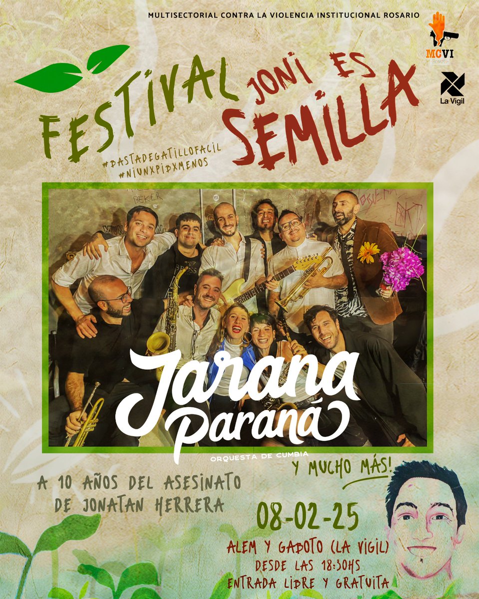 MultisectorialI's tweet image. 🎶🌱 FESTIVAL "JONI ES SEMILLA" - 10 Años💃🏻

🎙️ Artistas confirmados/as: Jarana Paraná ‼️❤️‍🔥

📌 Sábado 8 de febrero, desde las 18:30hs
📍 Alem y Gaboto.
🎟️ Entrada libre y gratuita.

🍔🎶 Bandas - Buffet.
🌱 ¡Traé un alimento no perecedero o un útil escolar y llevate un plantin!