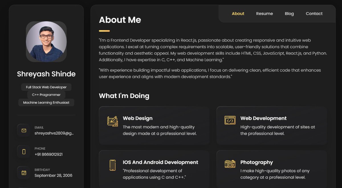 I made a personal portfolio from scratch what skills I have used mentioned in the following pic check  ✅ 
So I want to work remotely (startups, entrepreneur based )as a Full Stack Developer, C++ Developer
shreyashvs28.github.io/my_Portfolio/
<a href="/0xLitquidity/">Vijay</a> <a href="/EclipseFND/">Eclipse</a>
