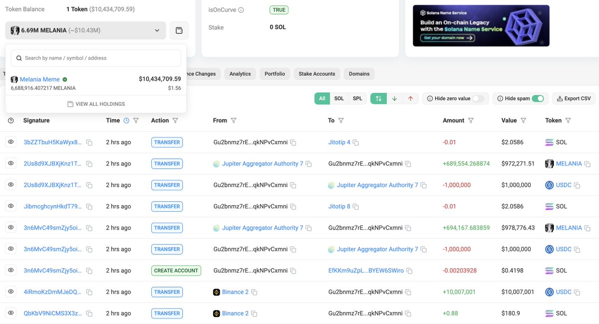 lookonchain's tweet photo. A mysterious whale created a new wallet 2 hours ago and withdrew 10M $USDC from #Binance to buy 6.69M $MELANIA at $1.5. #MELANIA

https://t.co/IPQUNWNbdF https://t.co/3bz0IDb9Md