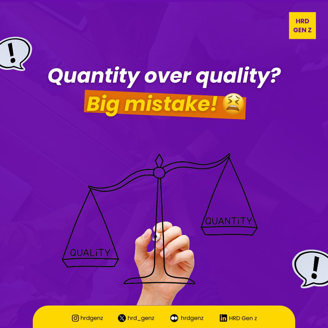 hrd_genz's tweet photo. “Quantity over quality? Big mistake!😫”
Mungkin lo ngerasa menang dapet banyak kandidat, sampai akhirnya the real chaos begins!💥 As an HR apa lo rela hadepin banyak anggota yang unmotivated, low performance, and endless headaches?🤯
#QuantityoverQuality #HRD #GenZ https://t.co/o91WZvWAz0