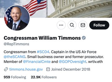 GordonGekko's tweet image. US congressman William Timmons has just put an ENS in his bio.

Are you beginning to understand? 🇺🇸