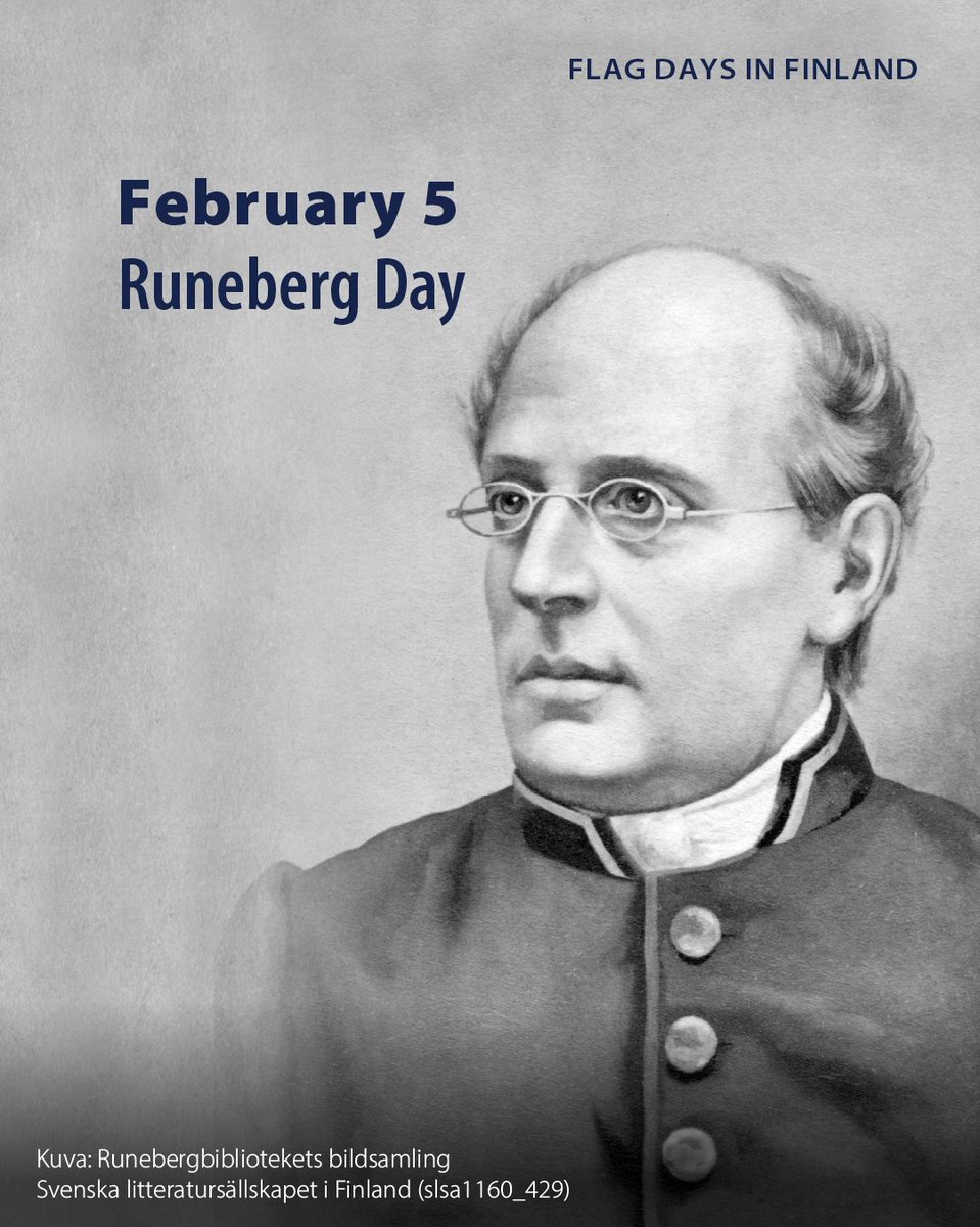 Today the flags fly in Finland to celebrate Runeberg Day. 🇫🇮

Johan Ludvig Runeberg (1804 – 1877) is regarded as the national poet of Finland. His body of work has had a significant impact on Finnish culture and identity and on European literature.