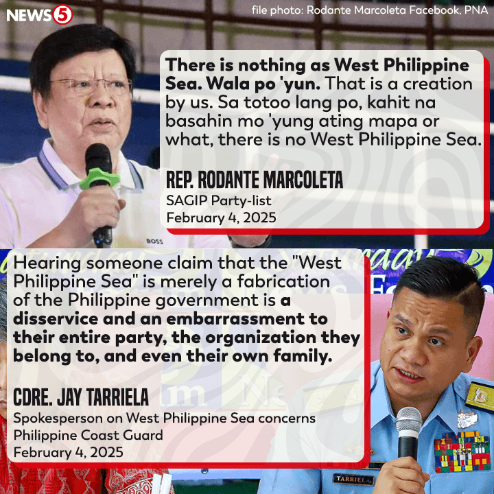 News5PH's tweet photo. Pinuna ni Philippine Coast Guard #PCG spokesperson Cdre. Jay Tarriela ang pagsabi ni SAGIP Rep. Rodante Marcoleta na walang West Philippine Sea. #News5 https://t.co/xGvbhqk5Vz