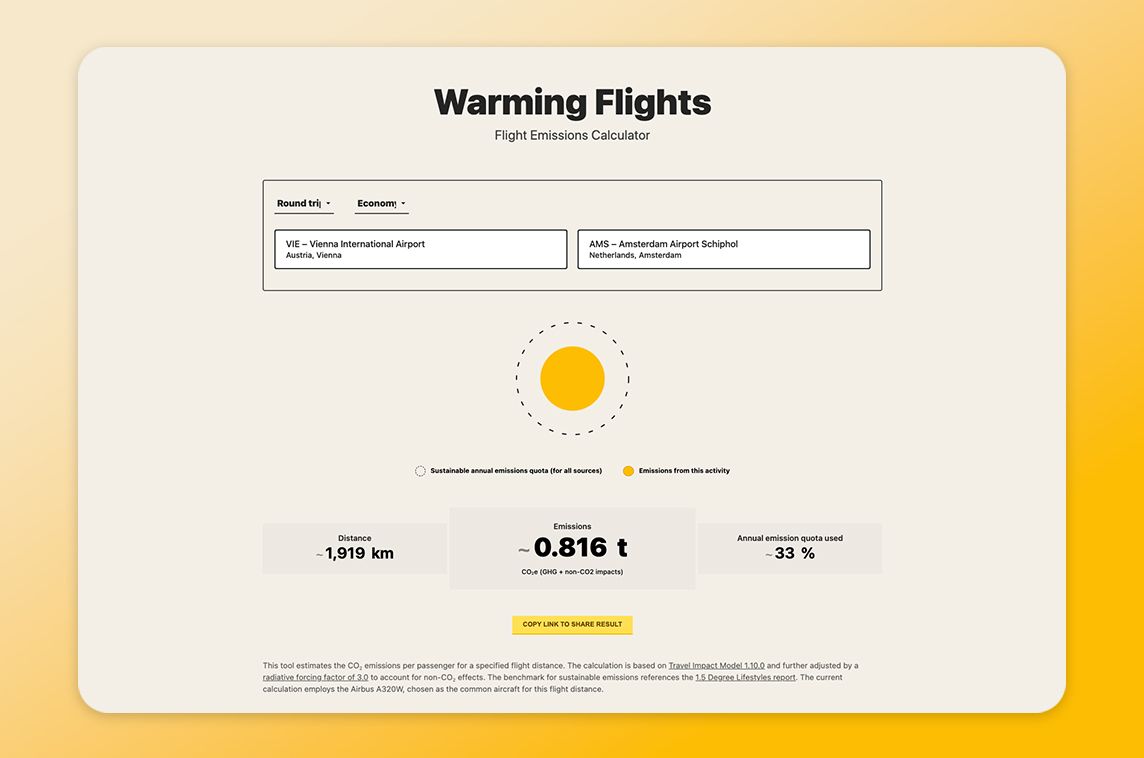 MadeWithSvelte's tweet photo. Warming Flights is a flight emission calculator #madewithsvelte ✈️ - https://t.co/wMS9BUZysf https://t.co/6wChwOOjCH