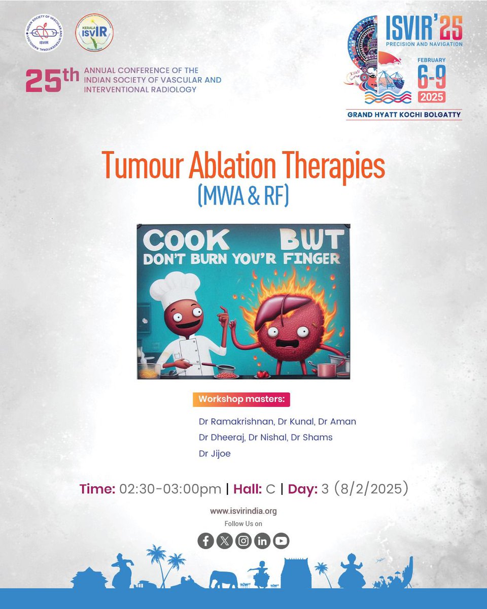 Revolutionize Your Approach to Tumor Ablation!
Join the MWA &amp; RF Workshop at ISVIR25.
Learn next-gen techniques, gain hands-on mastery, and redefine the future of cancer care—one ablation at a time.Visit our website to know more :  isvirindia.org/ISVIR2025 #TumorAblationExcellence