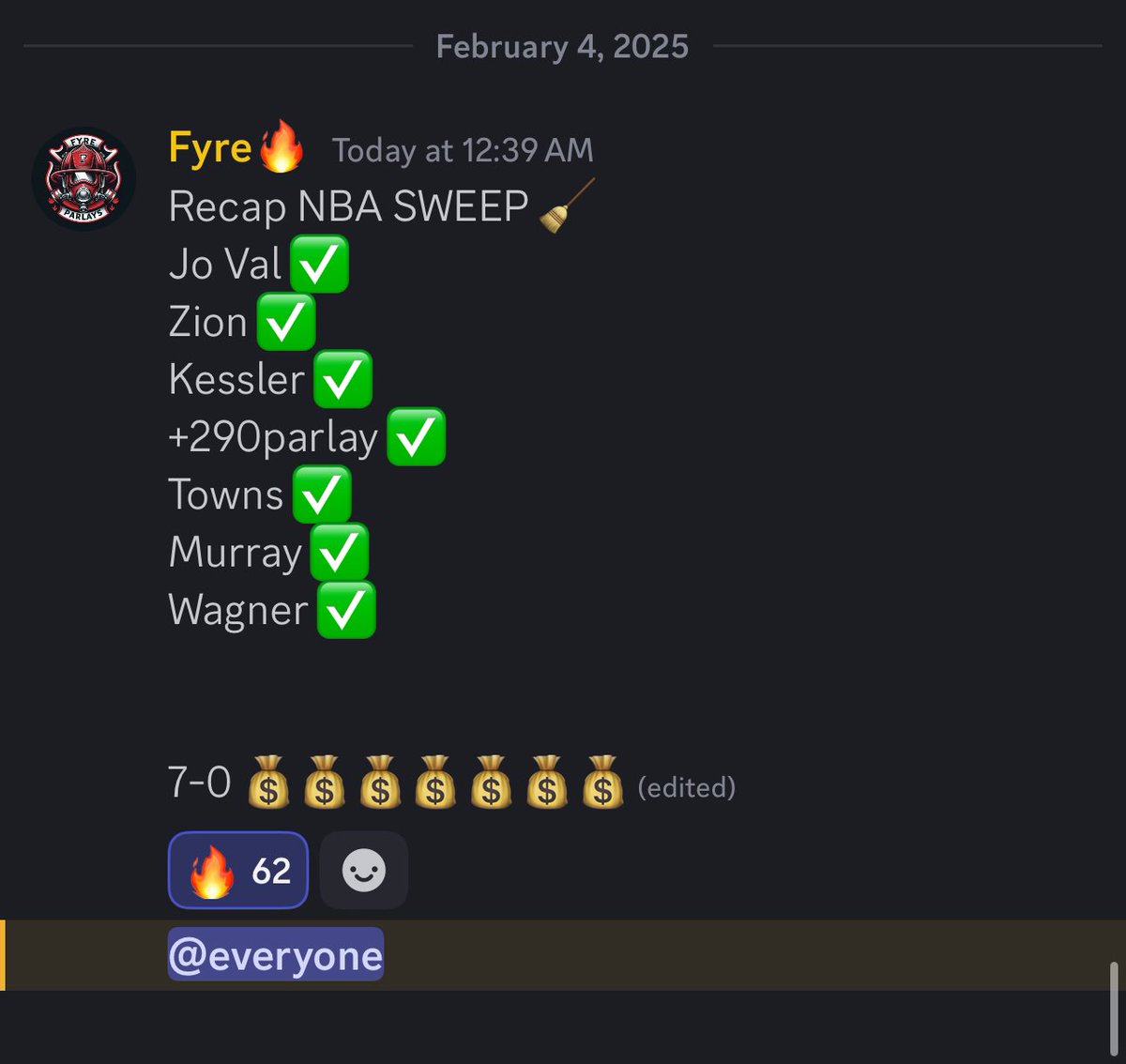 The heater still going 🔥📈
7-0 💰
<a href="/DFSnDONUTS/">Mitch Carl 🍩</a>