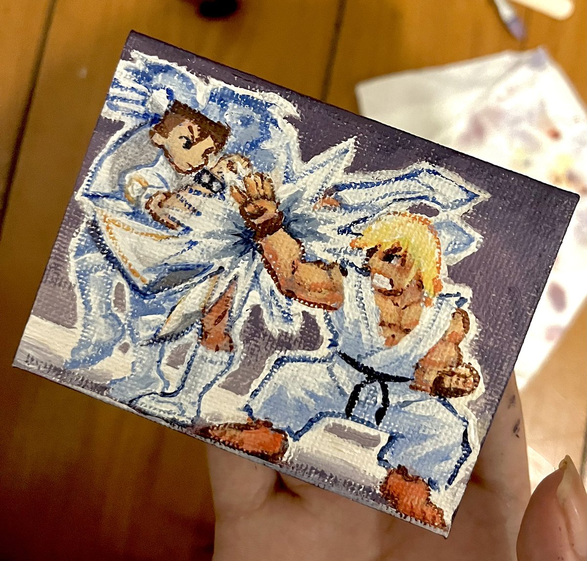 CATAC0L's tweet photo. i painted evo moment 37 on a tiny canvas in exchange for food https://t.co/4GAxoF8l51