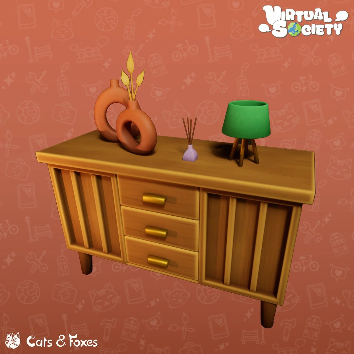 ✨ Check out this beautifully designed console table in VirtualSociety!  With its warm tones and charming decor, it’s perfect for adding style and personality to any virtual space.