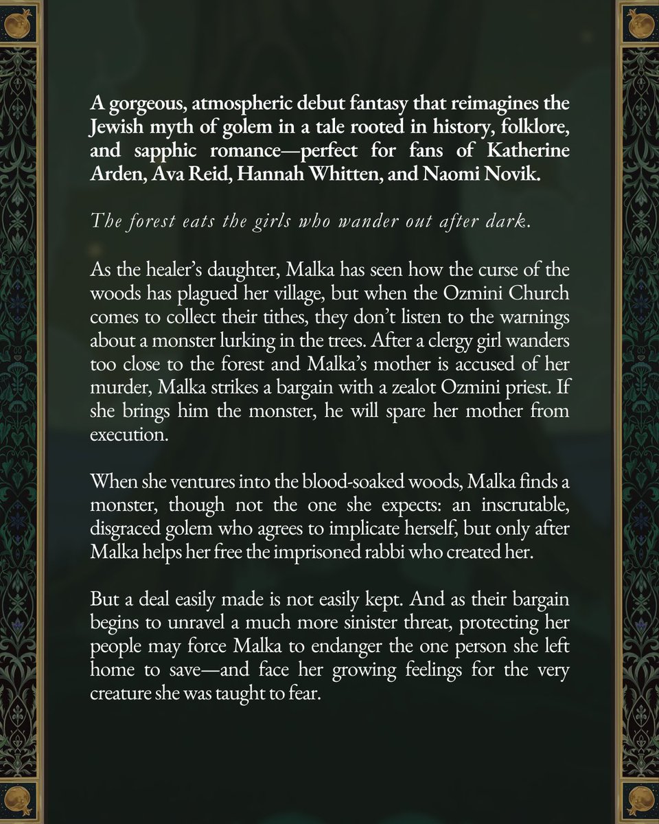 🥀 COVER REVEAL 🥀 

Excited to reveal the US cover of THE MAIDEN AND HER MONSTER, my sapphic adult fantasy inspired by Jewish mythology. It comes out Sept 9, 2025 with <a href="/torbooks/">Tor Books</a> &amp; Sept 11, 2025 with <a href="/UKTor/">Tor Books UK</a> . You can preorder now!

Designer: Lesley Worrell
Artist: <a href="/c_e_illo/">Christin Engelberth</a>