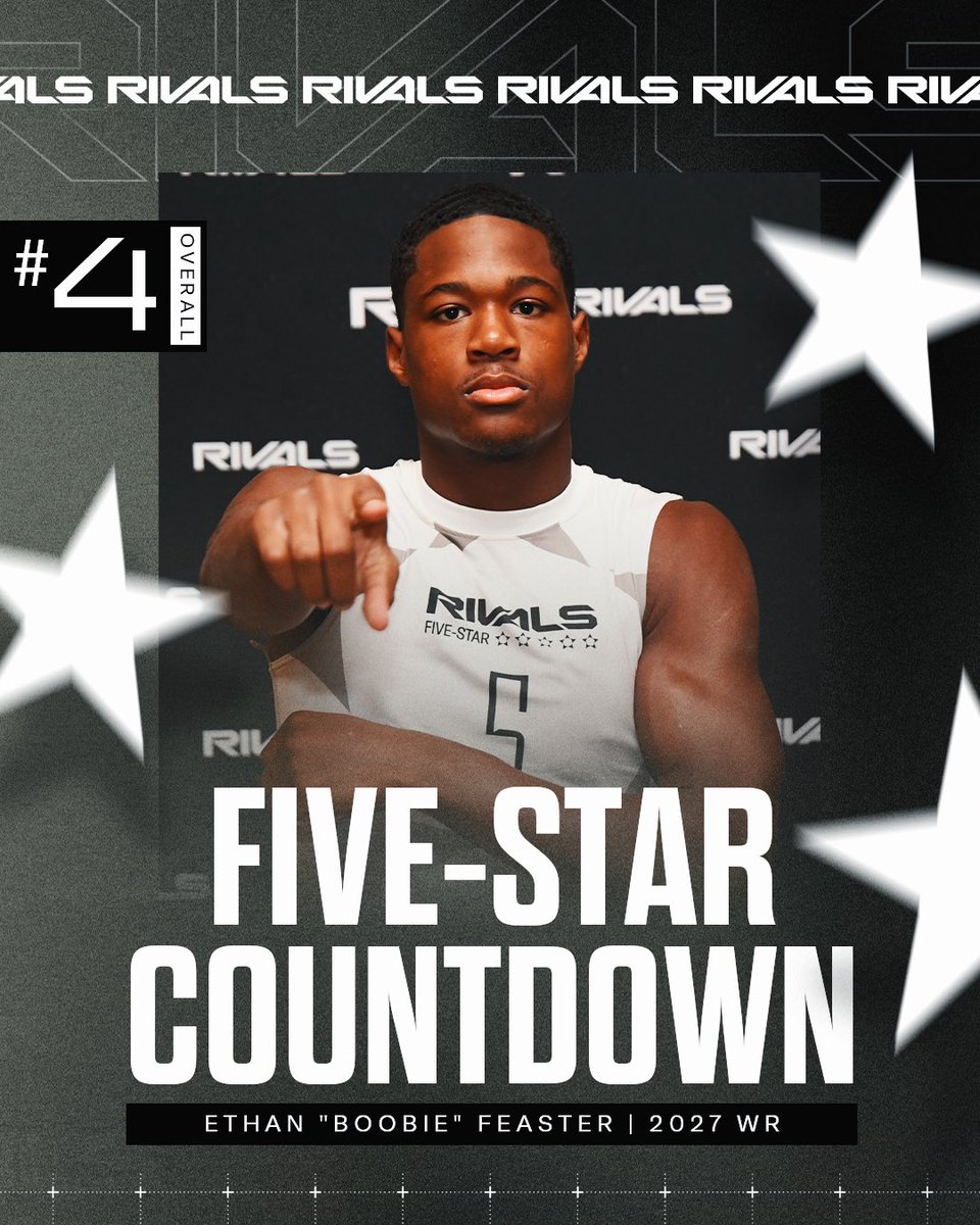 Rivals (@rivals) on Twitter photo <a href="/adamgorney/">Adam Gorney</a> <a href="/GregSmithRivals/">Greg Smith</a> <a href="/JohnGarcia_Jr/">John Garcia, Jr.</a> <a href="/RivalsFriedman/">Adam Friedman</a> <a href="/samspiegs/">Sam Spiegelman</a> No. 4: Ethan "Boobie" Feaster | 5⭐ WR
See the FULL list of updating FIVE-STARS here ⬇️
bit.ly/4aO7u2k <a href="/adamgorney/">Adam Gorney</a> <a href="/GregSmithRivals/">Greg Smith</a> <a href="/JohnGarcia_Jr/">John Garcia, Jr.</a> <a href="/RivalsFriedman/">Adam Friedman</a> <a href="/samspiegs/">Sam Spiegelman</a> No. 4: Ethan "Boobie" Feaster | 5⭐ WR
See the FULL list of updating FIVE-STARS here ⬇️
bit.ly/4aO7u2k